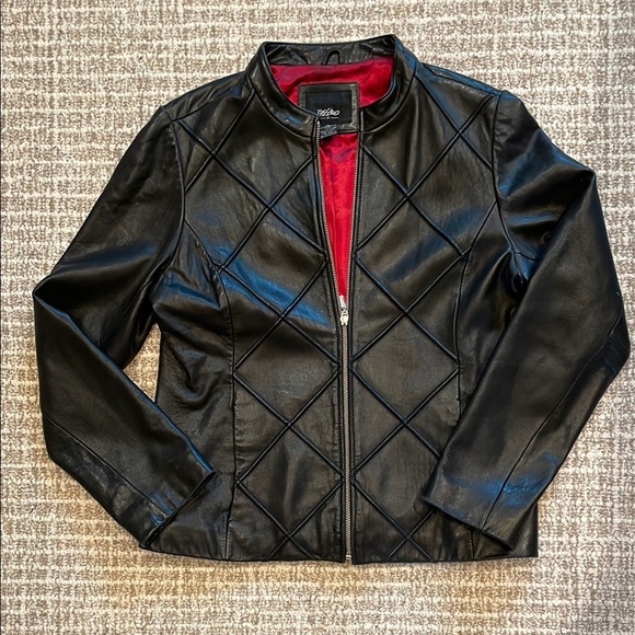 Vintage Mossimo Black Leather Jacket with Red Lining - Picture 1 of 6